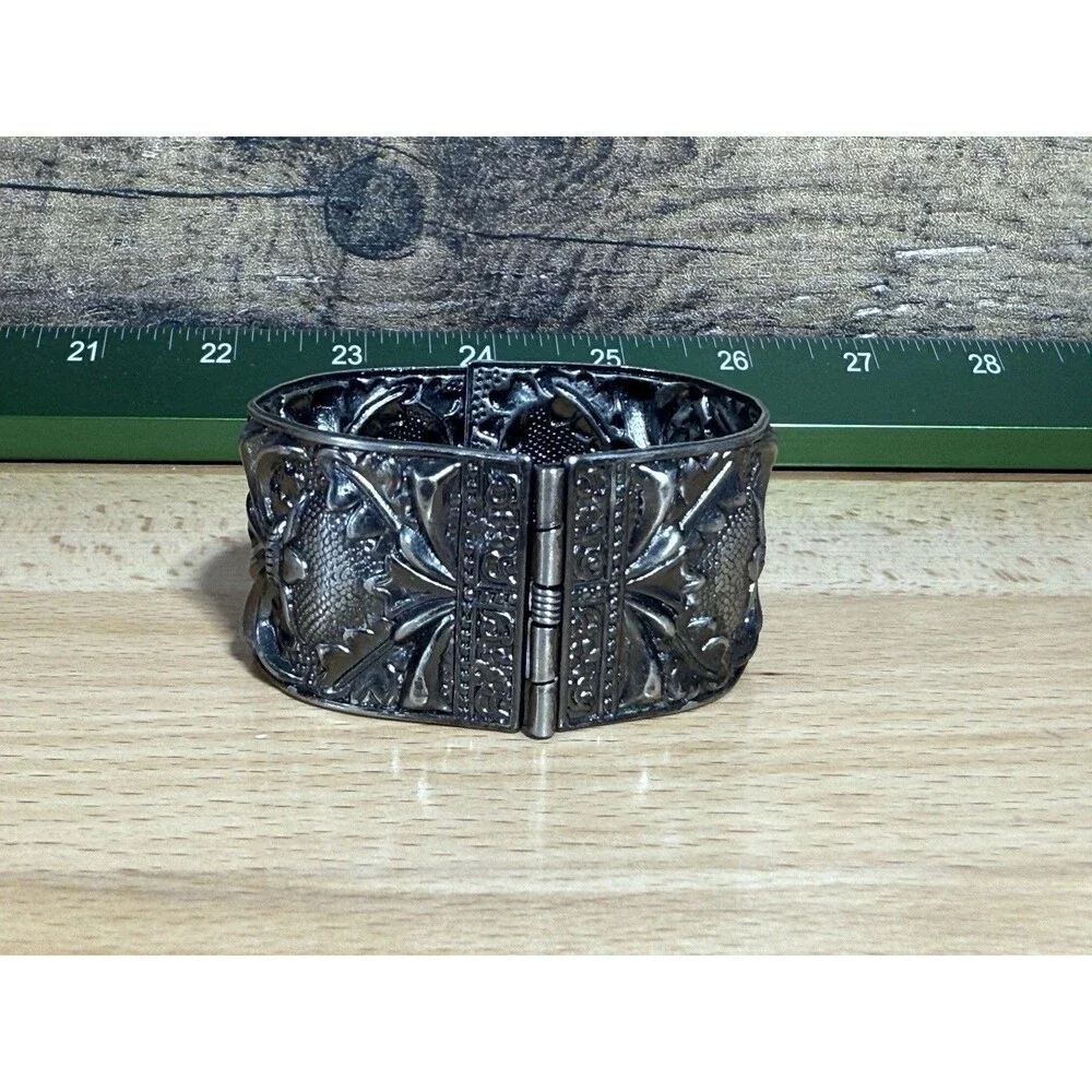 Unique Vintage Silvertone Art Nouveau Bracelet Repousse  Renaissance Rustic